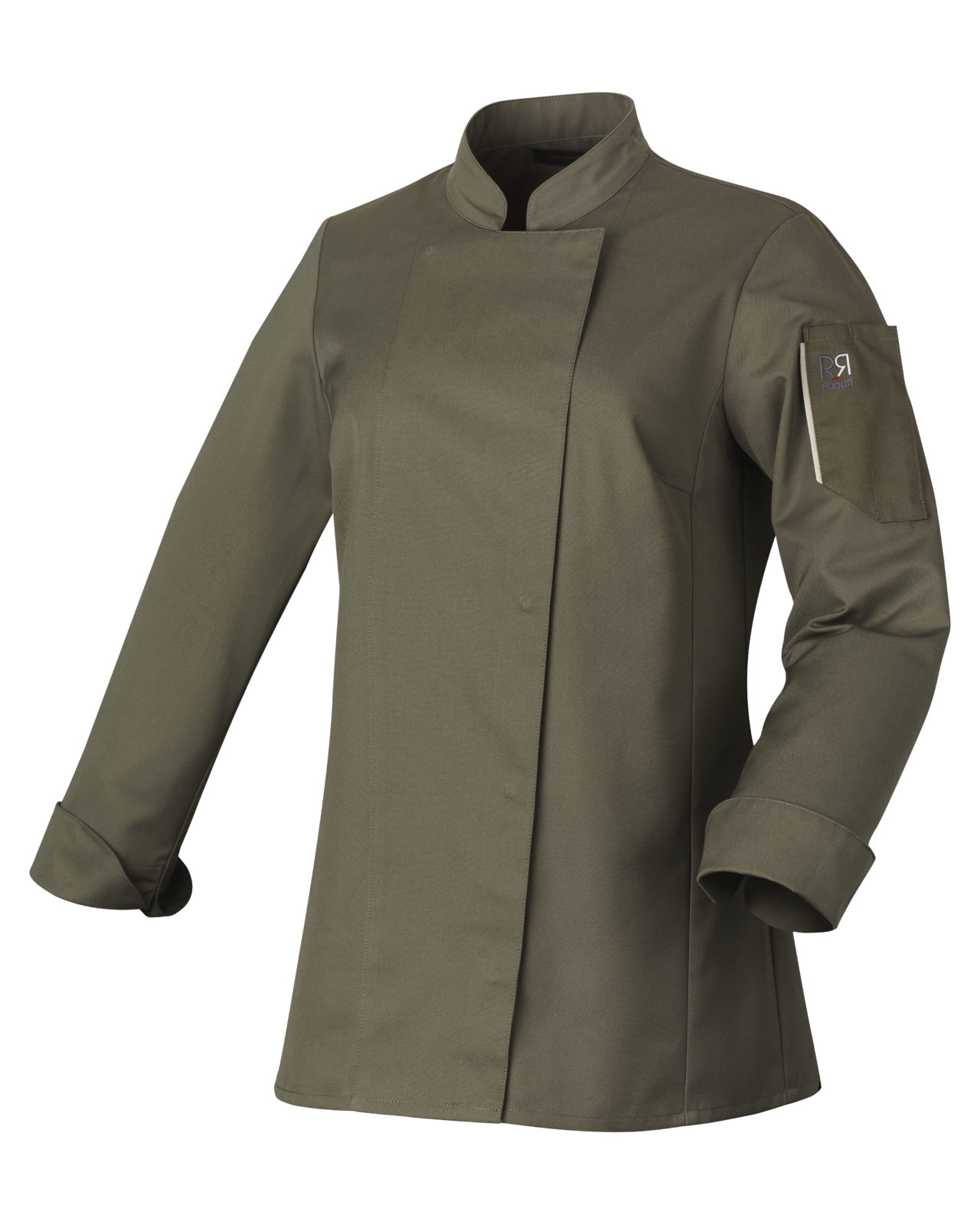 Veste de cuisine femme manches longues ROBUR Unera Kaki vue de face