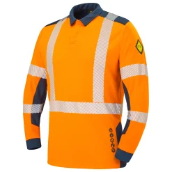 Polo multirisques haute visibilité LAPILLI — LAPILLI CEPOVETT, orange fluo / bleu marine, vue de face