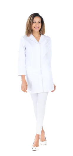 Tunique professionnelle femme Christel satin blanc, vue de face, Lotus Blanc