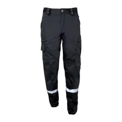Pantalon Action CityGuard 10107R noir, vue de face avec une bande réfléchissante sur chaque jambe