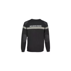 Dos du pull CityGuard 15247 noir, bande grise, inscription Sécurité privée et renforts aux coudes
