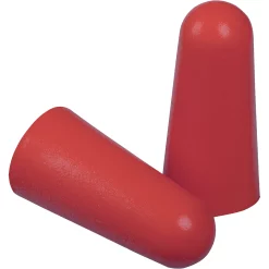 Deux bouchons d’oreille Delta Plus CONIC2 rouges en mousse, vue rapprochée