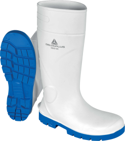 Bottes professionnelles OXID Delta Plus blanc-bleu, vue de profil